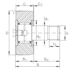 螺栓型滾輪 KR19, 軸向引導，兩側間隙密封