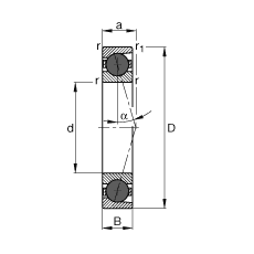 主軸軸承 HCB7001-C-T-P4S, 調節，成對或單元安裝，接觸角 α = 15°，陶瓷球，限制公差