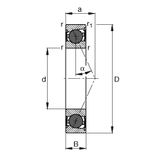 主軸軸承 HCB71924-E-2RSD-T-P4S, 調節(jié)，成對或單元安裝，接觸角 α = 25°，陶瓷球，兩側唇密封，非接觸，限制公差