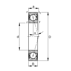 主軸軸承 B71909-C-2RSD-T-P4S, 調(diào)節(jié)，成對安裝，接觸角 α = 15°，兩側(cè)唇密封，非接觸，加嚴(yán)公差