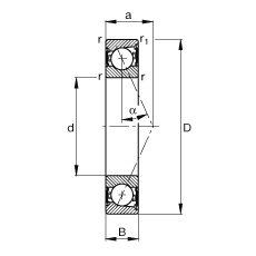 主軸軸承 B71905-E-2RSD-T-P4S, 調節，成對安裝，接觸角 α = 25°，兩側唇密封，非接觸，限制公差