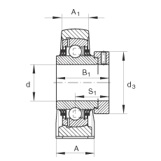 直立式軸承座單元 TASE65-214, 鑄鐵軸承座,帶偏心鎖圈的外球面球軸承,T 型密封 直立式軸承座單元 TASE65-214, 鑄鐵軸承座,帶偏心鎖圈的外球面球軸承,T 型密封