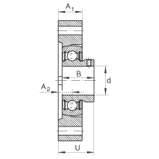 軸承座單元 FLCTEY15, 帶兩個螺栓孔的法蘭的軸承座單元，鑄鐵， 內圈帶平頭螺釘， P 型密封，無再潤滑結構