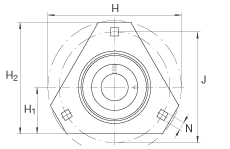 軸承座單元 RATRY35, 帶三個螺栓孔的法蘭的軸承座單元,鋼板, 內圈帶平頭螺釘, P型密封 軸承座單元 RATRY35, 帶三個螺栓孔的法蘭的軸承座單元,鋼板, 內圈帶平頭螺釘, P型密封
